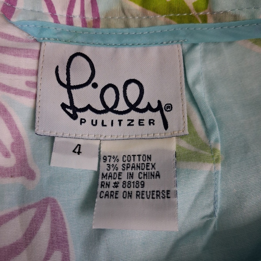 Lilly Pulitzer Floral Wide Leg Stretch Pants Blue Purple Green Tropical Resort 4 - Picture 12 of 16